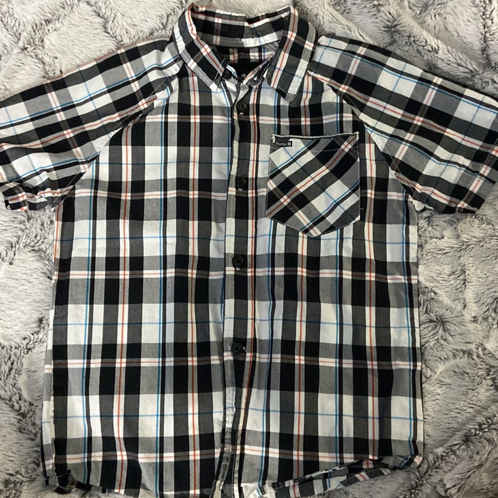 Hurley- boys size 6 button down plaid shirt
